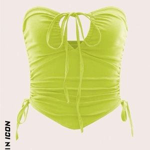 (S) SHEIN line green neon scrunch top